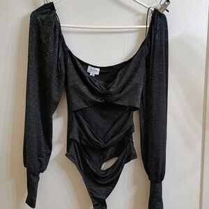 Le Lis Black Shimmer Long Sleeve Bodysuit